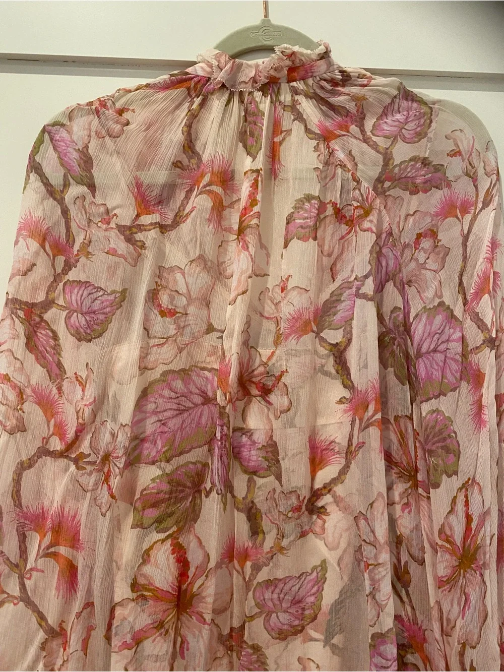 Zimmermann Matchmaker Billow Blouse, Pink Floral Tie Neck, Size 1